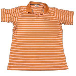 Columbia Polo Shirt L Mens Orange White Stripe Athleisure Golf Business Casual